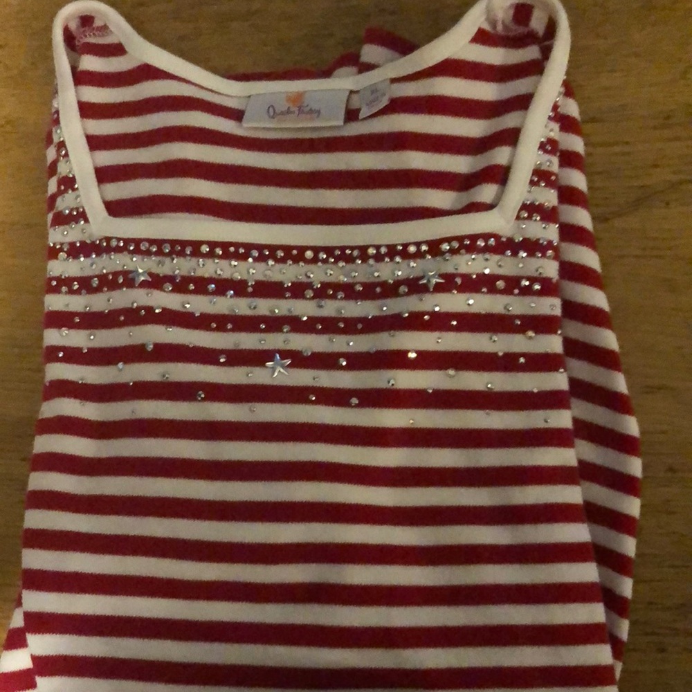 Quaker Factory striped 3/4 length sleeve bedazzled shirt xl